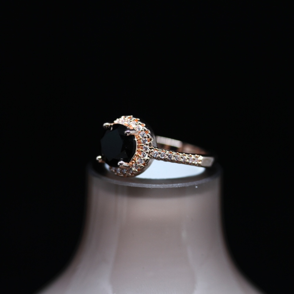 14k Rose Gold Dipped Black Topaz Halo Ring - image 8